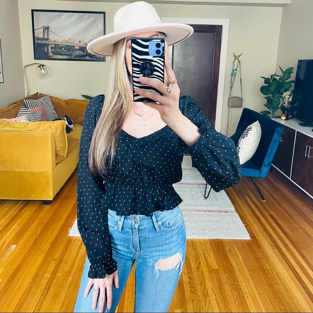 Brave Soul Polka Dot Long Sleeve Ruffle Top - Picture 2 of 10